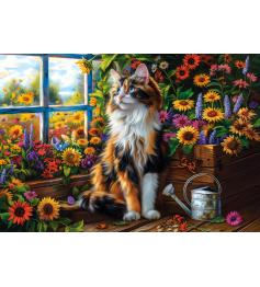 Puzzle Castorland Méditation du Chat parmi les Fleurs 1000 Pièce